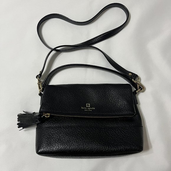 Kate Spade Black Mini Carmen Southport Avenue Leather Fold-Over Crossbody Bag - Picture 2 of 4